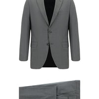 Orta Füme Super Slim Fit Ekstra Dar Kesim Yünlü Çizgili Klasik Takım Elbise