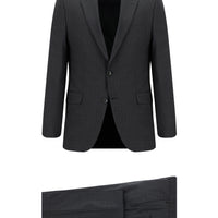 Koyu Füme Slim Fit Dar Kesim Yünlü Çizgili Klasik Takım Elbise