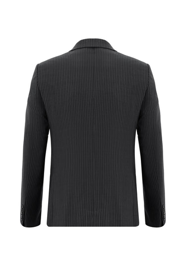 Koyu Füme Slim Fit Dar Kesim Yünlü Klasik Çizgili Takım Elbise