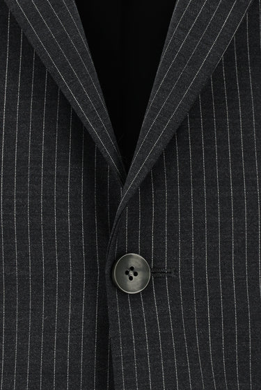 Koyu Füme Slim Fit Dar Kesim Yünlü Klasik Çizgili Takım Elbise