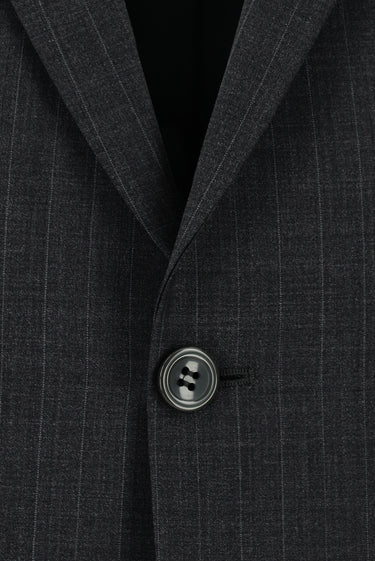 Koyu Füme Slim Fit Dar Kesim Yünlü Klasik Çizgili Takım Elbise