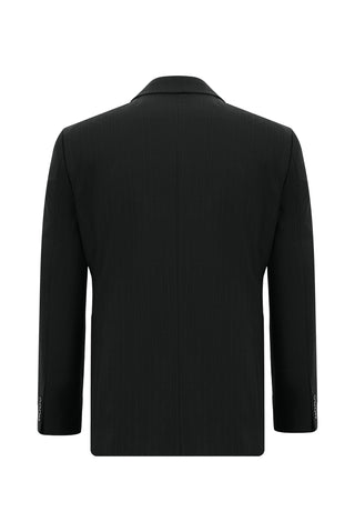 Siyah 7 Drop Slim Fit Dar Kesim Yünlü Çizgili Takım Elbise
