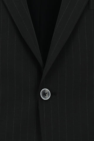 Siyah 7 Drop Slim Fit Dar Kesim Yünlü Çizgili Takım Elbise
