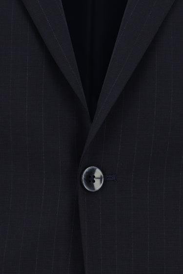 Koyu Lacivert Slim Fit Dar Kesim Yünlü Klasik Çizgili Takım Elbise