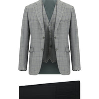 Açık Gri Slim Fit Dar Kesim Kombinli Yelekli Takım Elbise