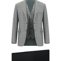 Açık Gri 7 Drop Slim Fit Dar Kesim Kombinli Yelekli Takım Elbise