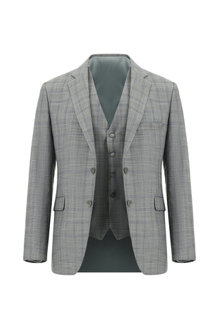 Açık Gri 7 Drop Slim Fit Dar Kesim Kombinli Yelekli Takım Elbise