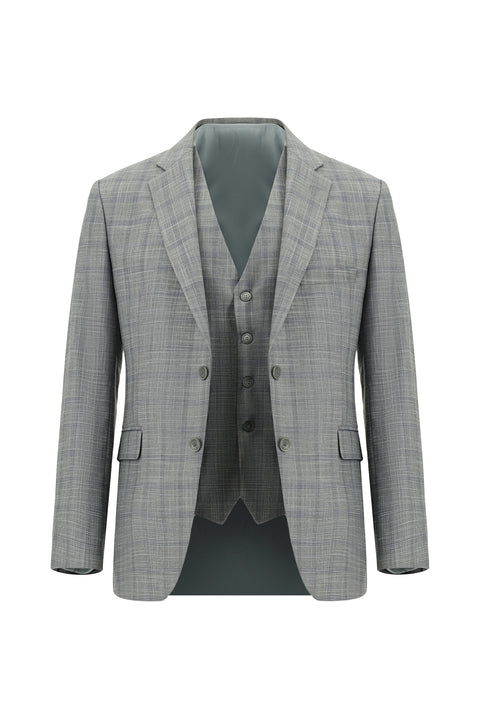 Açık Gri 7 Drop Slim Fit Dar Kesim Kombinli Yelekli Takım Elbise