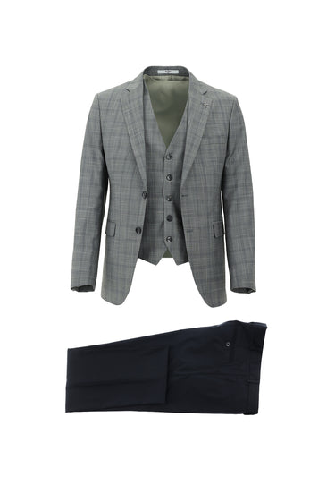 Orta Gri Slim Fit Dar Kesim Kombinli Yelekli Takım Elbise