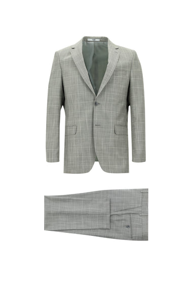 Açık Gri Regular Fit Kareli Takım Elbise