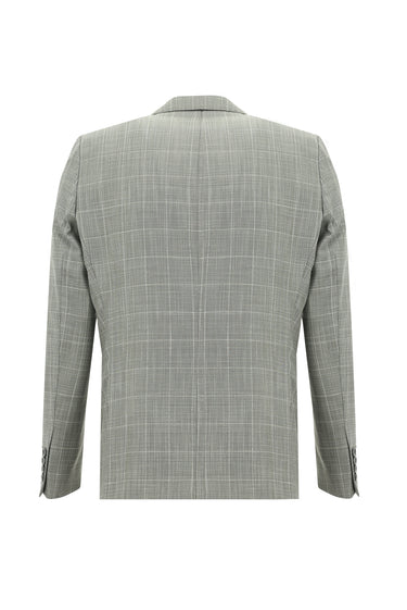 Açık Gri Regular Fit Kareli Takım Elbise