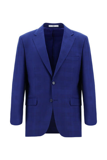 Saks Mavi Relaxed Fit Rahat Kesim Klasik Ekose Takım Elbise