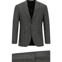 Koyu Füme 7 Drop Slim Fit Dar Kesim Kareli Takım Elbise