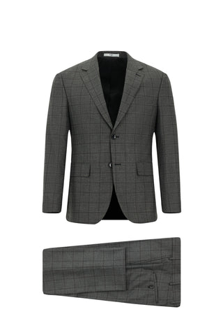 Koyu Füme 7 Drop Slim Fit Dar Kesim Kareli Takım Elbise