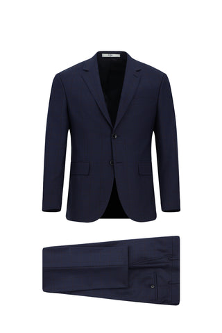 Koyu Lacivert 7 Drop Slim Fit Dar Kesim Kareli Takım Elbise