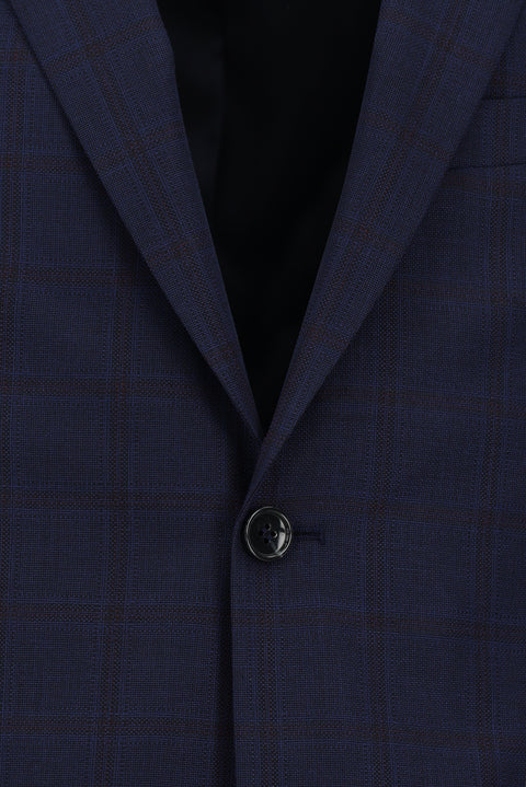 Koyu Lacivert 7 Drop Slim Fit Dar Kesim Kareli Takım Elbise