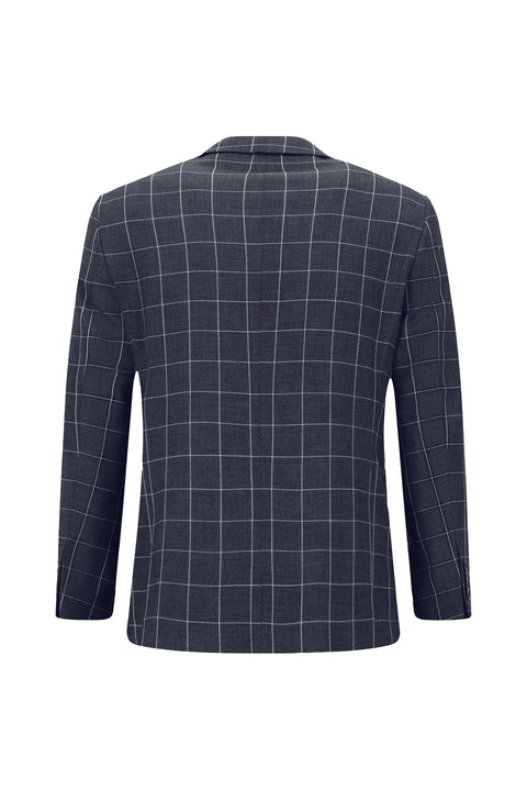 Koyu Lacivert 7 Drop Slim Fit Dar Kesim Kareli Kombinli Takım Elbise