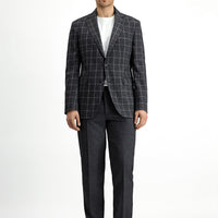 Koyu Antrasit Slim Fit Dar Kesim Kareli Kombinli Takım Elbise