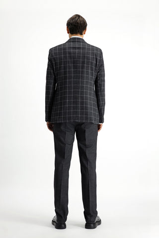 Koyu Antrasit 7 Drop Slim Fit Dar Kesim Kareli Kombinli Takım Elbise