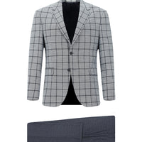 Orta Lacivert Slim Fit Dar Kesim Kareli Kombinli Takım Elbise