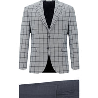 Orta Lacivert 7 Drop Slim Fit Dar Kesim Kareli Kombinli Takım Elbise