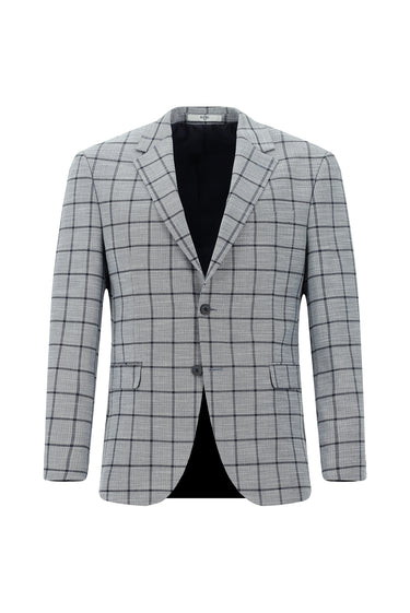 Orta Lacivert Slim Fit Dar Kesim Kareli Kombinli Takım Elbise