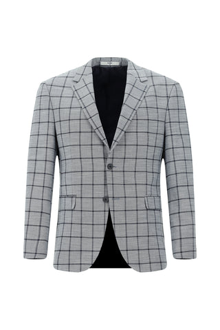 Orta Lacivert 7 Drop Slim Fit Dar Kesim Kareli Kombinli Takım Elbise