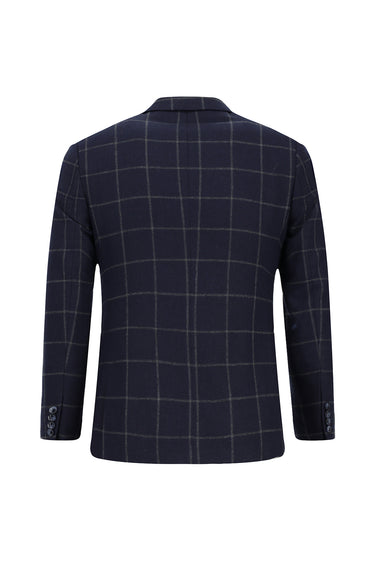 Koyu Lacivert Super Slim Fit Ekstra Dar Kesim Kareli Yünlü Kruvaze Takım Elbise