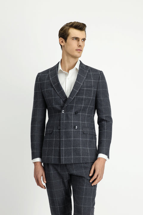 Medium Anthracite 7 Drop Super Slim Fit Extra Narrow Cut Plaid Wool Double-Breasted Suit