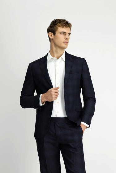 Siyah Slim Fit Dar Kesim Ekose Klasik Takım Elbise