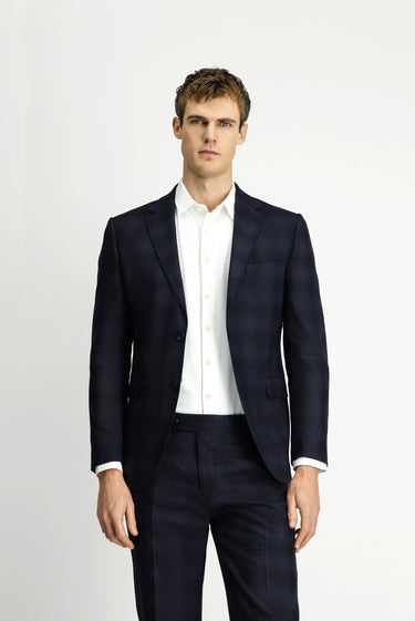 Siyah Slim Fit Dar Kesim Ekose Klasik Takım Elbise