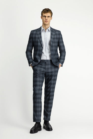 Orta Füme Slim Fit Dar Kesim Ekose Klasik Takım Elbise