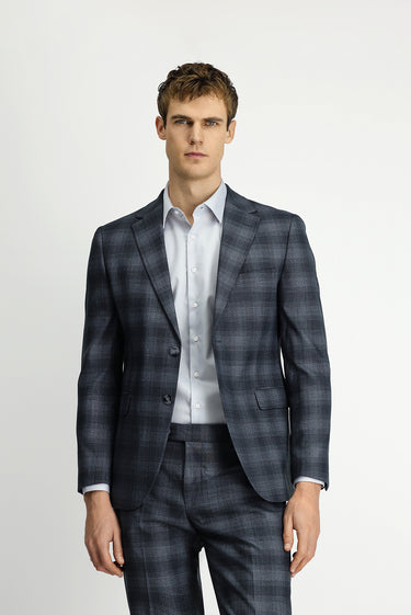 Orta Füme Slim Fit Dar Kesim Ekose Klasik Takım Elbise