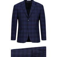 Orta Lacivert 4 Drop Relaxed Fit Rahat Kesim Ekose Takım Elbise