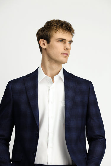 Koyu Lacivert Slim Fit Dar Kesim Ekose Klasik Takım Elbise