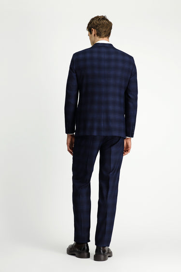 Koyu Lacivert Slim Fit Dar Kesim Ekose Klasik Takım Elbise