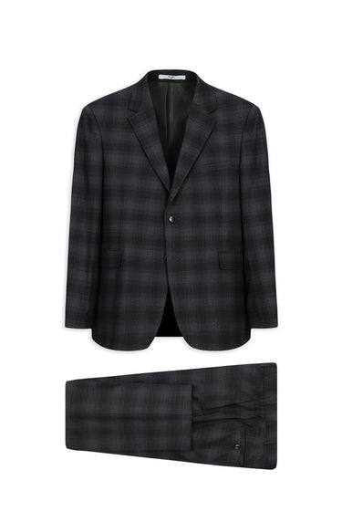 Koyu Antrasit Slim Fit Dar Kesim Ekose Klasik Takım Elbise