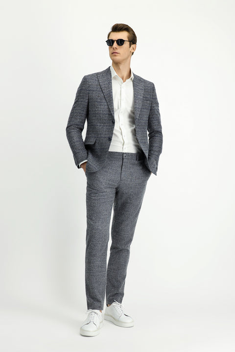Medium Gray 6 Drop Regular Fit Standard Cut Elastic Waist Plaid Wool Combination Suit