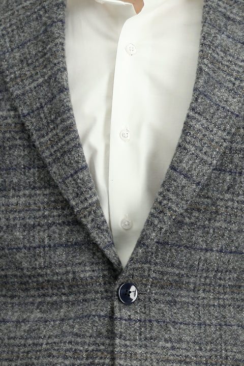 Medium Gray 6 Drop Regular Fit Standard Cut Elastic Waist Plaid Wool Combination Suit