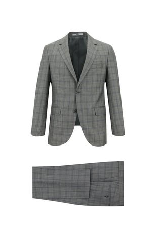 Açık Gri 7 Drop Slim Fit Dar Kesim Ekose Takım Elbise