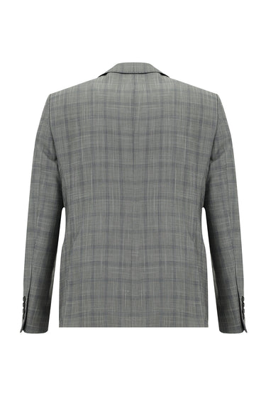 Açık Gri Slim Fit Dar Kesim Ekose Takım Elbise