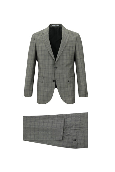 Orta Füme Slim Fit Dar Kesim Ekose Takım Elbise