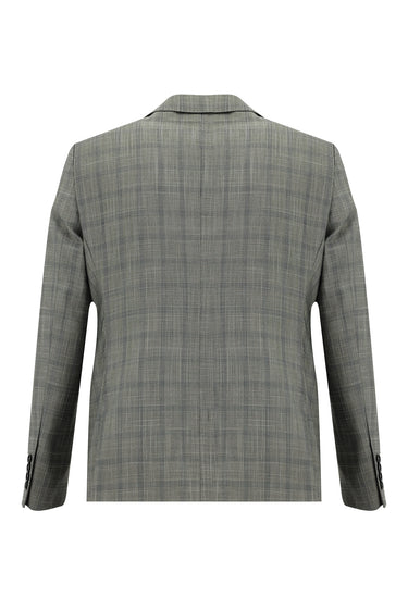 Orta Füme Slim Fit Dar Kesim Ekose Takım Elbise