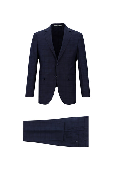 Açık Lacivert Slim Fit Dar Kesim Ekose Takım Elbise