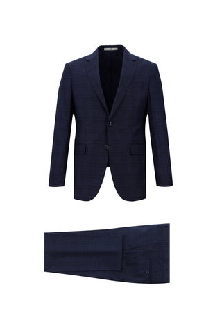 Açık Lacivert 7 Drop Slim Fit Dar Kesim Ekose Takım Elbise