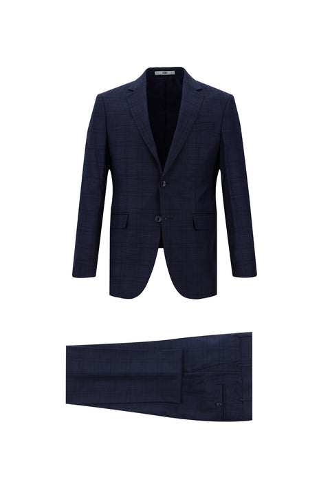 Açık Lacivert 7 Drop Slim Fit Dar Kesim Ekose Takım Elbise