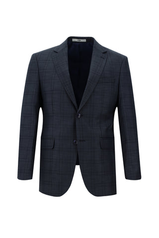 Orta Lacivert 7 Drop Slim Fit Dar Kesim Ekose Takım Elbise