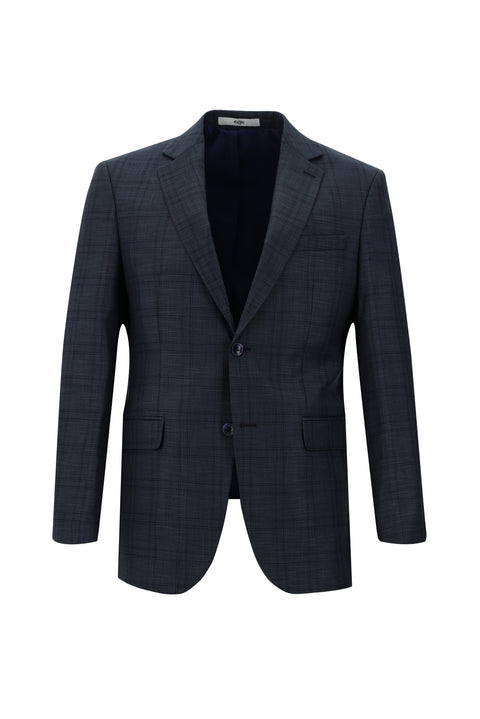 Orta Lacivert 7 Drop Slim Fit Dar Kesim Ekose Takım Elbise