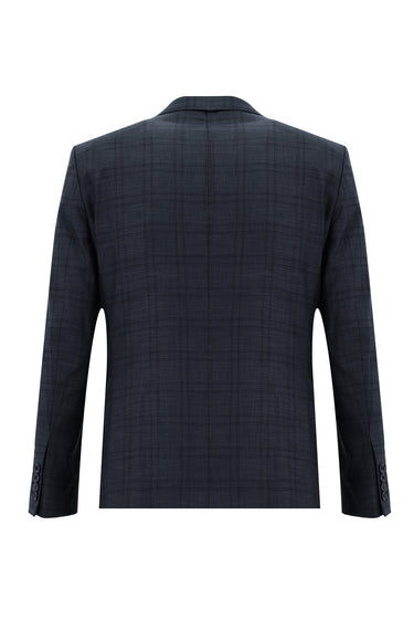 Orta Lacivert Slim Fit Dar Kesim Ekose Takım Elbise