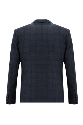 Orta Lacivert 7 Drop Slim Fit Dar Kesim Ekose Takım Elbise